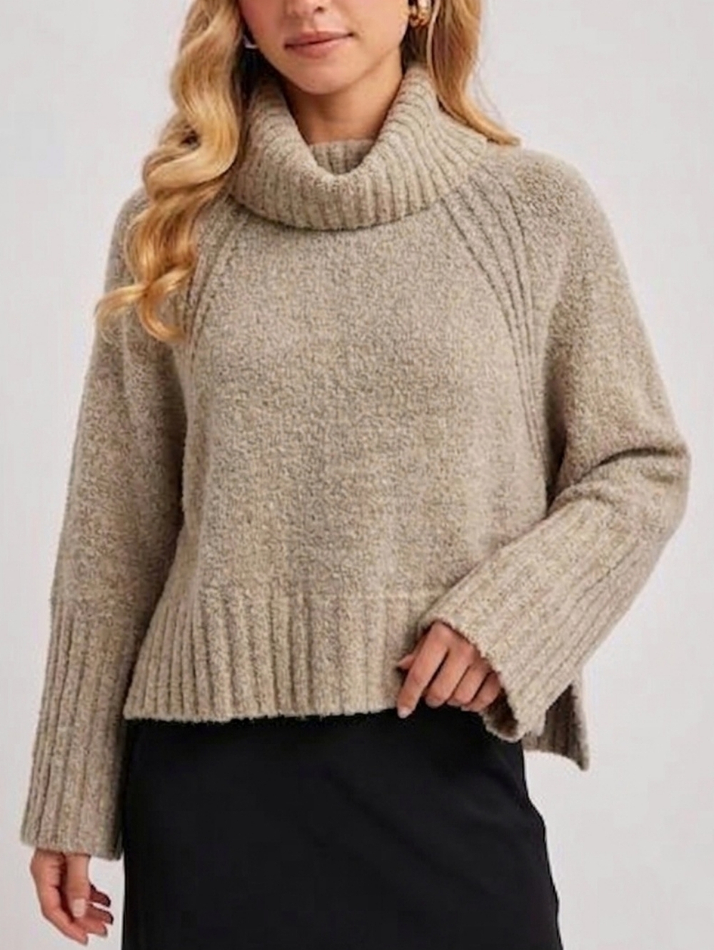 HYFVE Cozy Cowl Neck Boxy Sweater - Tan/Oatmeal - Size Small